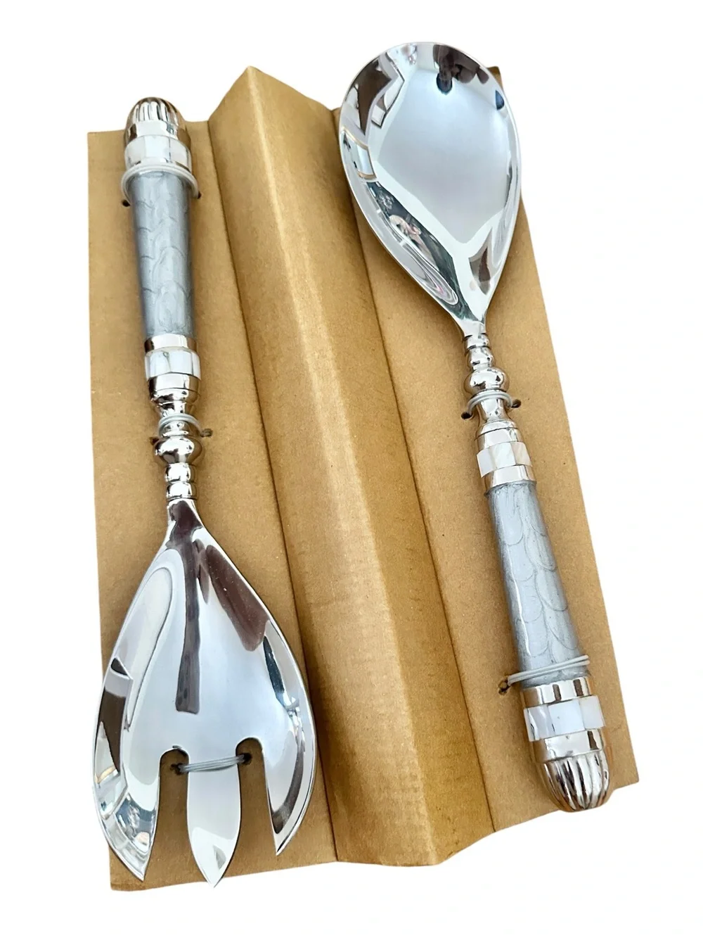 Julia Knight Classic 15” Round Bowl and Salad Serving Set in Platinum New